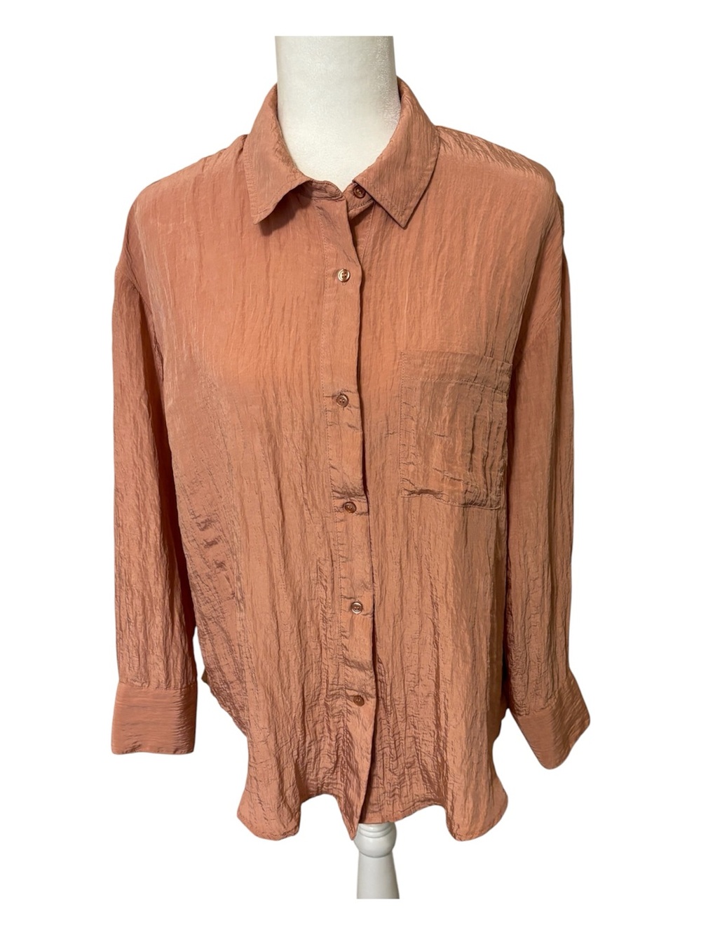HOUSE OF HARLOW 1960 Shimmering Peach Button Down Blouse Size Small
